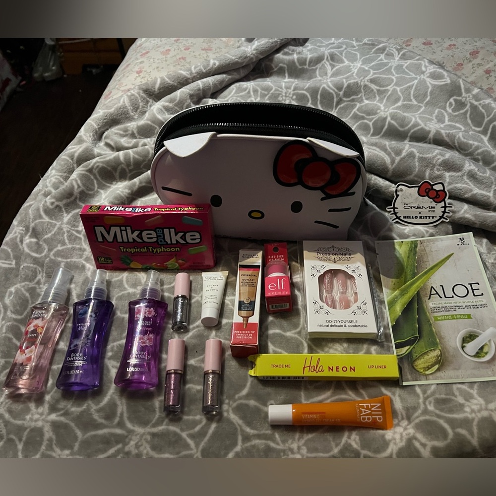 Hello Kitty Makeup Bag with Assorted Cosmetics